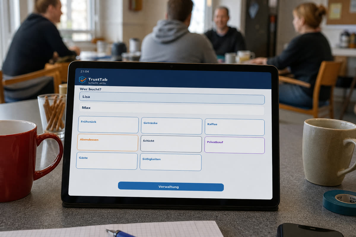 Tablet mit TrustTab auf einem Gemeinschaftstisch
